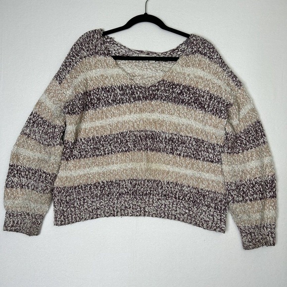 Knox Rose Sweaters - Knox Rose Pullover Sweater Size XL V-Neck Striped Multicolor